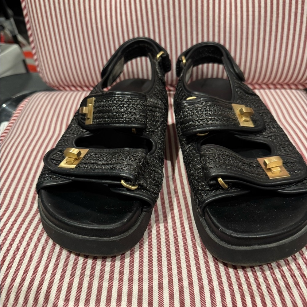 Dune London Quilted Woven Black Sandals | Size 39 (US 8.5–9)